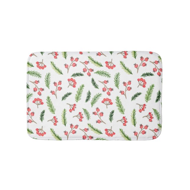 Bright Hand Drawn Christmas Mistletoe Pattern Bath Mat (Front)