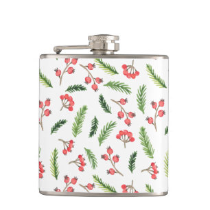 Bright Hand Drawn Christmas Mistletoe Pattern Hip Flask