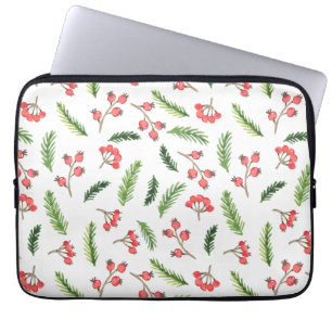 Bright Hand Drawn Christmas Mistletoe Pattern Laptop Sleeve