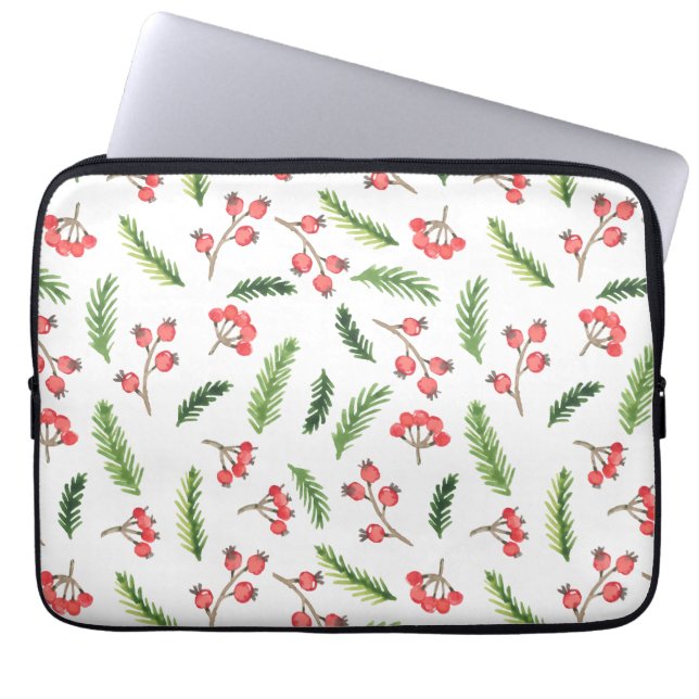 Bright Hand Drawn Christmas Mistletoe Pattern Laptop Sleeve (Front)