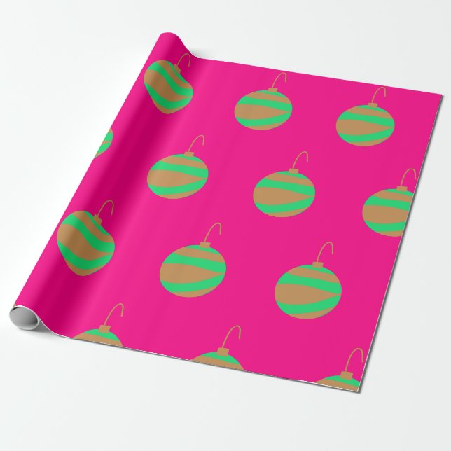 Bright Hand-Drawn Christmas Ornament Gift Wrap (Unrolled)