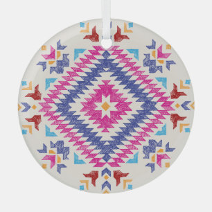 Bright Hand-Drawn Tribal Design Element. Glass Ornament