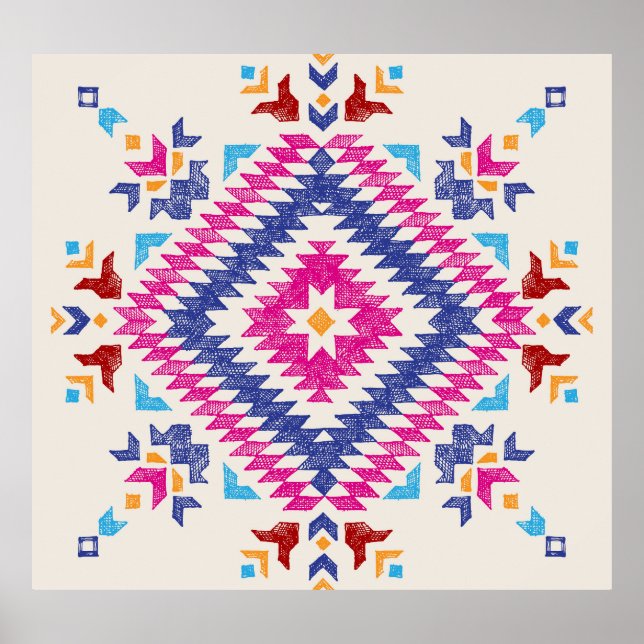 Bright Hand-Drawn Tribal Design Element. Poster (Front)