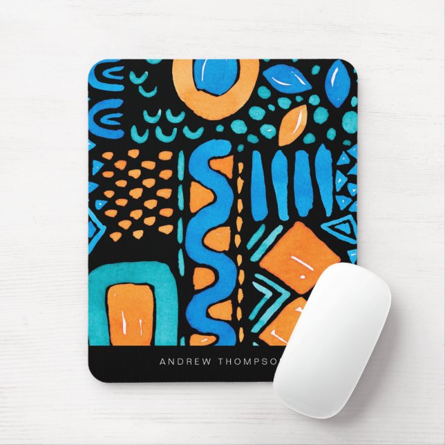 Bright Hand Painted Pattern Personalize Name Mouse Pad (With Mouse)
