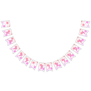 Bright Happy Birthday Bubble Gum Pink Peach Flower Bunting Flags