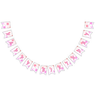 Bright Happy Birthday Bubble Gum Pink Peach Flower Bunting Flags