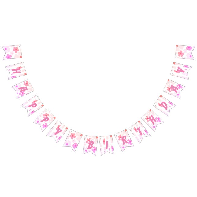 Bright Happy Birthday Bubble Gum Pink Peach Flower Bunting Flags (All)