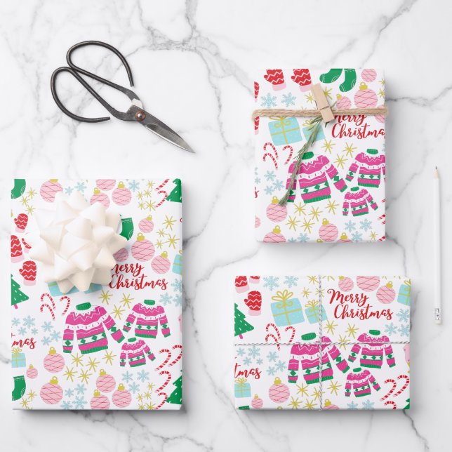 Bright Happy Christmas Pattern  Wrapping Paper Sheet (Front)