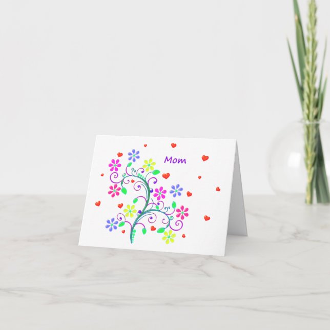 Bright Happy Easter Mom - Floral, Swirls, Hearts Holiday Card (Front)
