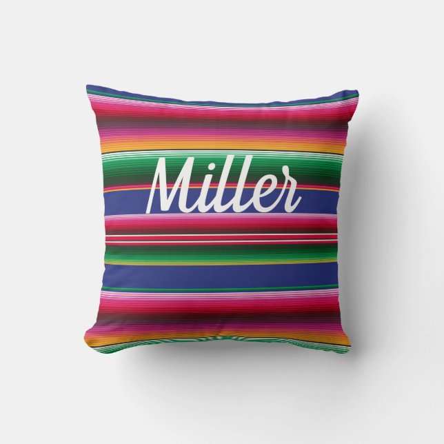 Bright Happy Mexican Serape Print Nom du Coussin (Recto)