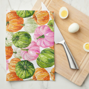 Bright happy pumpkins kitchen towel