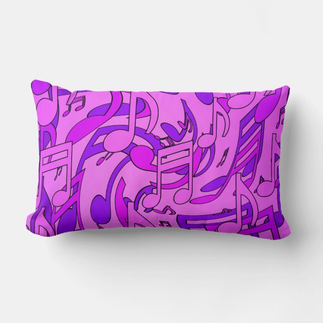 Bright Happy Purple Hues Dancing Music Notes Lumbar Pillow (Front)