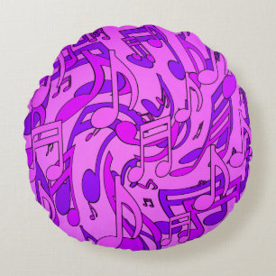 Bright Happy Purple Hues Dancing Music Notes Round Pillow