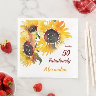 Bright Happy Sunflower Watercolor Fabulous 50 Napkin