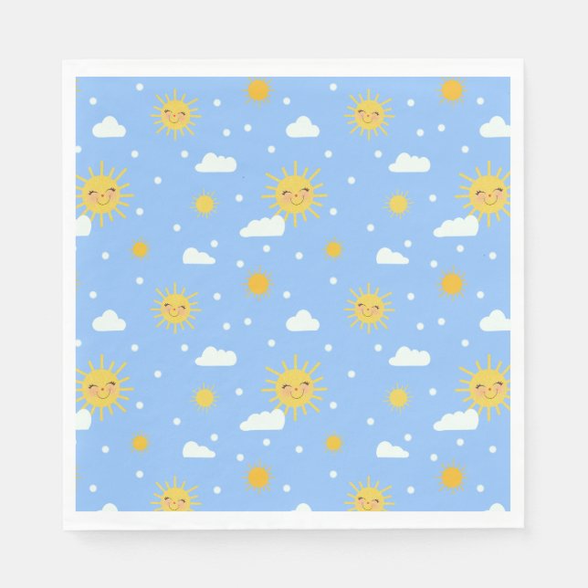 Bright Happy Yellow Sunshine And Clouds Napkin (Front)