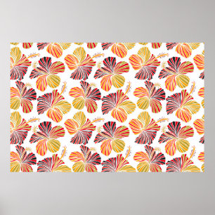 Bright hawaiian design with tropical plants and hi poster