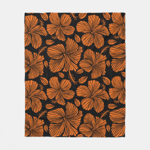 Bright hawaiian seamless pattern with tropical hib fleece blanket