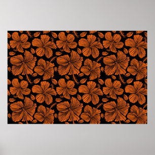 Bright hawaiian seamless pattern with tropical hib poster