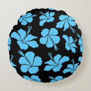 Bright hawaiian seamless pattern with tropical hib round pillow