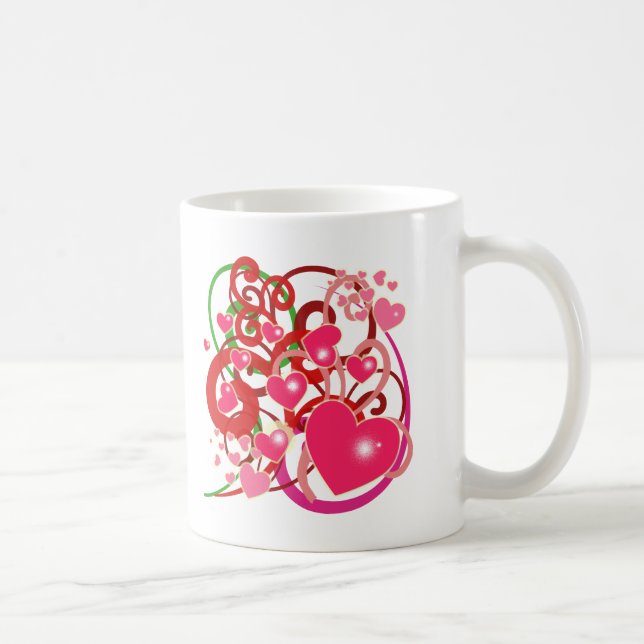 Bright Hearts and Scrolls for Lovers Coffee Mug (Right)