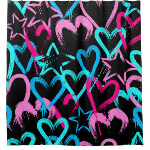 Bright hearts and stars, seamless pattern.