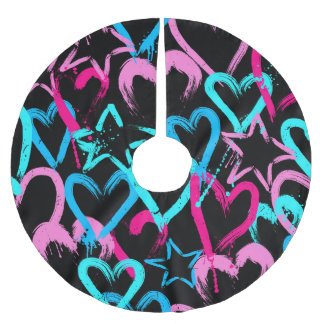 Bright hearts and stars, seamless pattern. brushed polyester tree skirt