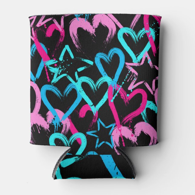 Bright hearts and stars, seamless pattern. can cooler (Front)
