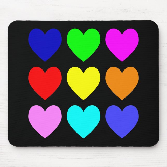 Bright Hearts Pattern on Black Mouse Pad (Front)