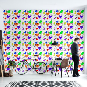 Bright Hearts Rainbow Colours Wallpaper