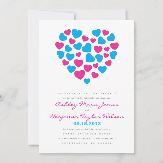 Bright Hearts Wedding Invitation (Front)