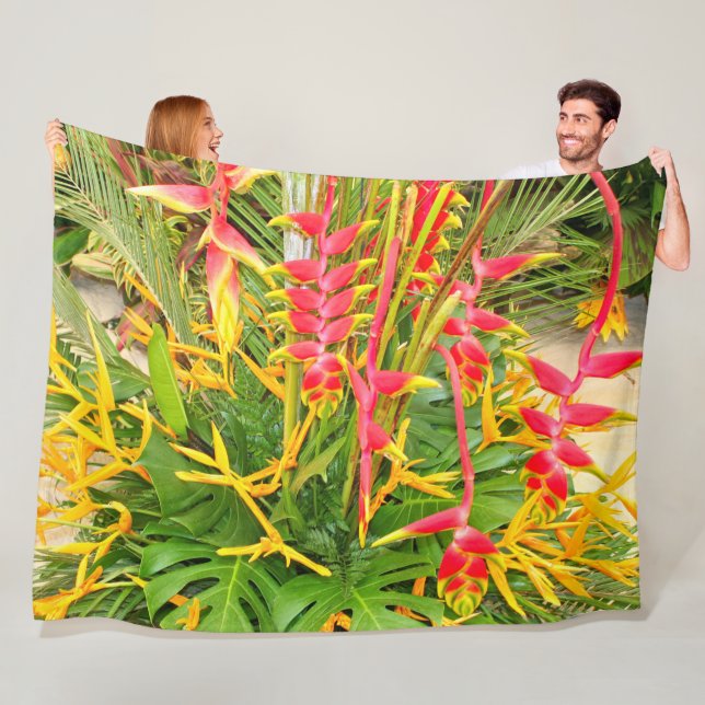 Bright heliconias, lobster claw plants fleece blanket (In Situ)