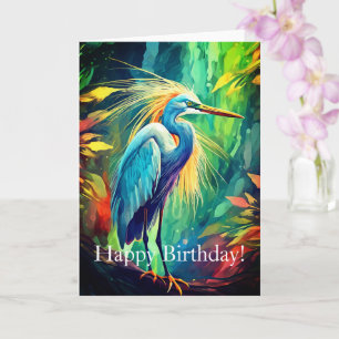 Bright Heron Birthday Card, 4" x 5.6" Folded Card