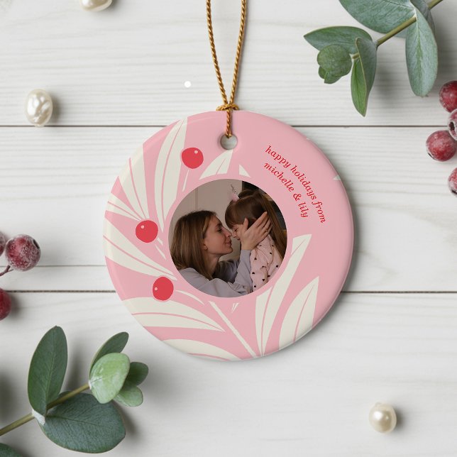 Bright Holiday Foliage Ceramic Ornament (ceramic photo ornament with custom message)