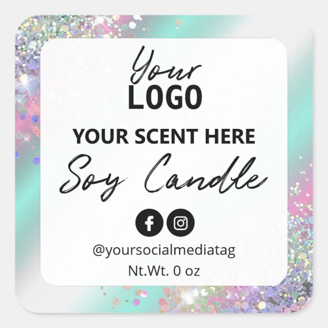 Bright Holographic Coloured Soy Candle Labels (Front)