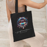 Bright Holographic Lips Makeup Artist, Beauty Tote Bag<br><div class="desc">Unleash the allure of sophistication with our designer tote bag, featuring mesmerizing iridescent holographic lips on a sleek black background. Personalize it with your name and title displayed in elegant typography beneath the captivating design. Ideal for makeup lovers, influencers, makeup artists, cosmetics brands, and beauty professionals, this tote bag is...</div>
