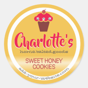 Bright Honey Yellow Red Cupcake Cute Baking Label