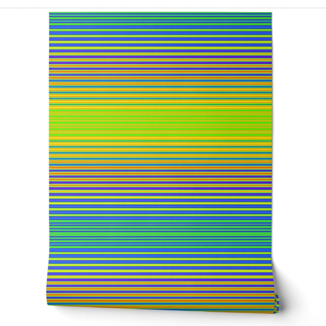 Bright Horizontal Stripes Green Blue Yellow Modern Wallpaper (Unrolling)