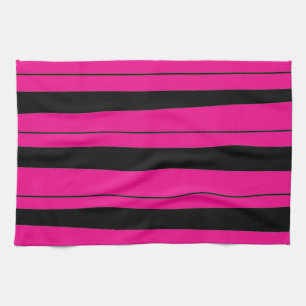 Bright hot pink and black striped pattern kitchen towel