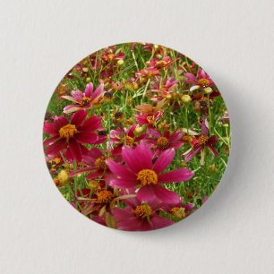 Bright Hot Pink and Yellow Daisy flowers 2 Inch Round Button