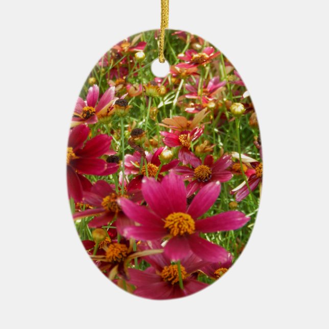 Bright Hot Pink and Yellow Daisy flowers Ceramic Ornament (Front)
