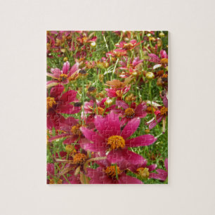 Bright Hot Pink and Yellow Daisy flowers Jigsaw Puzzle