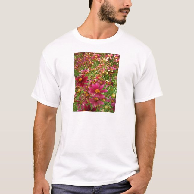 Bright Hot Pink and Yellow Daisy flowers T-Shirt (Front)