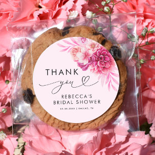 Bright Hot Pink Floral Bridal Shower Thank You  Classic Round Sticker