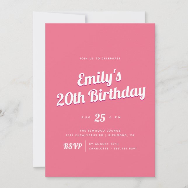 Bright Hot Pink | Girly Retro Birthday Party Invitation (Front)