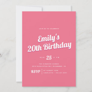 Bright Hot Pink   Girly Retro Birthday Party Invitation