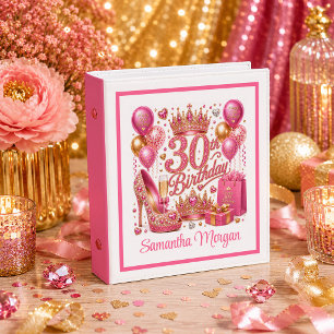Bright Hot Pink Glitter 30th Birthday Ring Binder