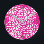 Bright Hot Pink Modern Floral Personalized Round Clock<br><div class="desc">Customize with any text.</div>