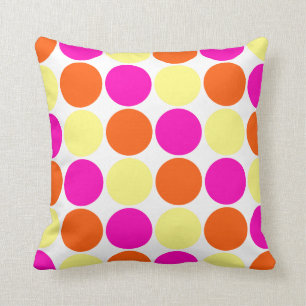 Bright Hot Pink Orange Yellow Polka Dots Pattern Throw Pillow