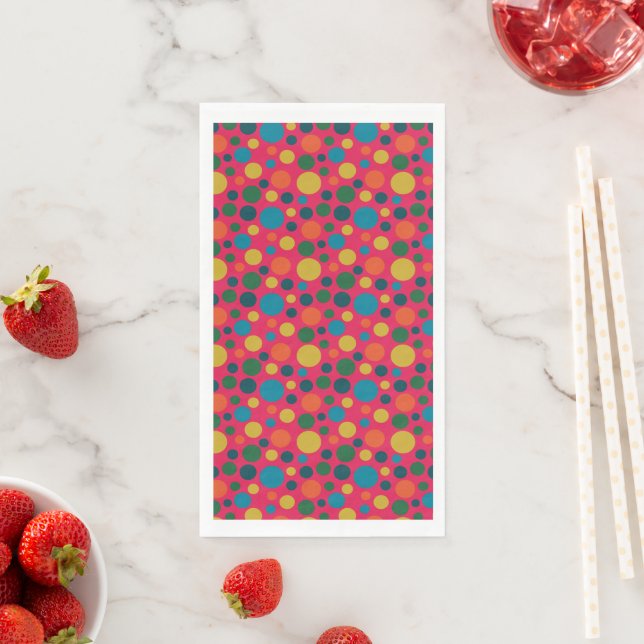 Bright hot pink polka dot pattern napkin (Insitu)