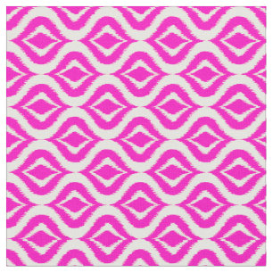Bright Hot Pink Retro Chic Ikat Drops Pattern Fabric
